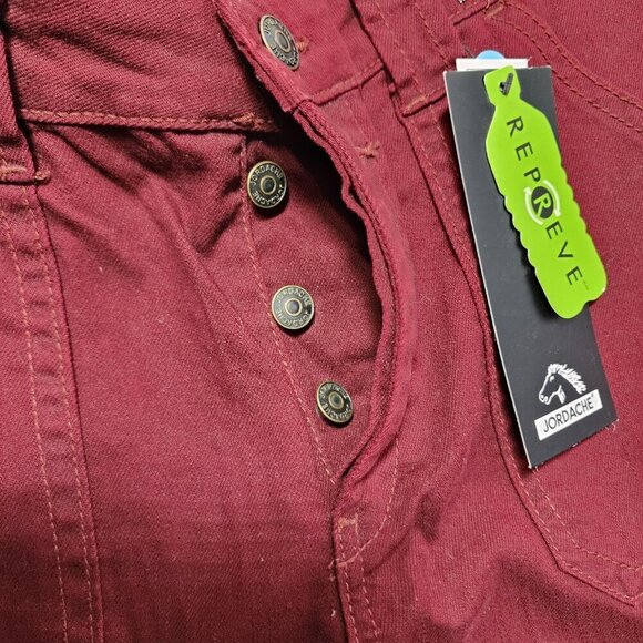 Jordache High Rise Utility Straight Leg Burgundy Jeans Size 12 Button Fly - Picture 3 of 5